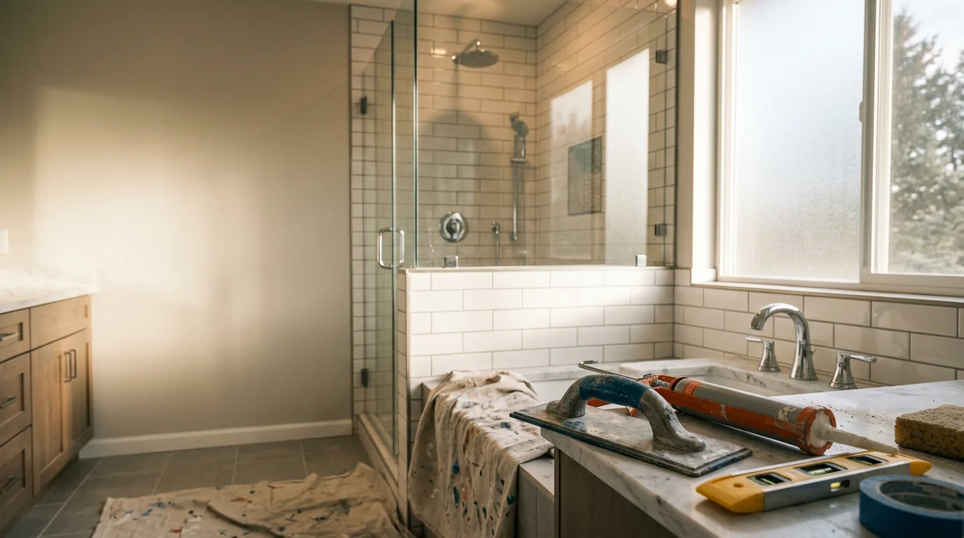Newly remodeled bathroom with tile flooring and updated fixtures in Colorado Springs