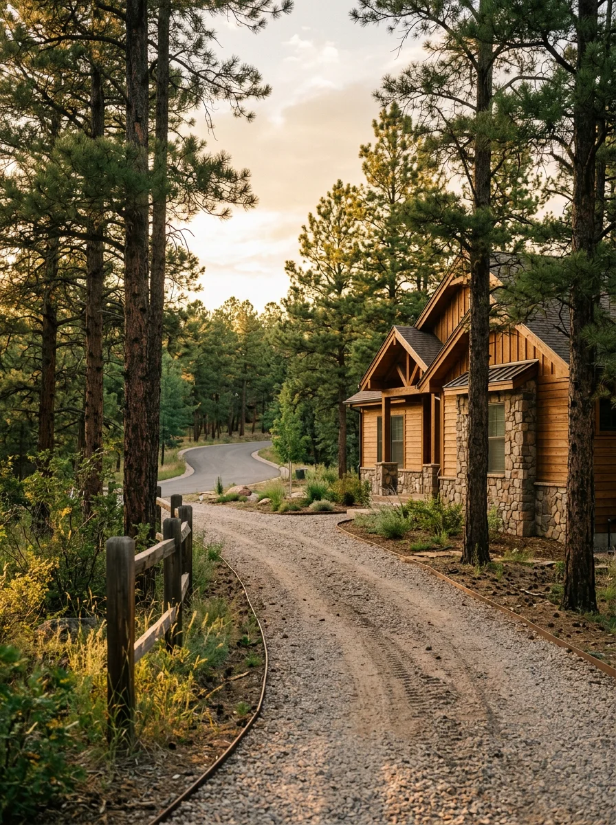A remodeled kitchen interior in a Black Forest custom home featuring new hardwood flooring, updated cabinetry, and large windows overlooking a wooded lot.