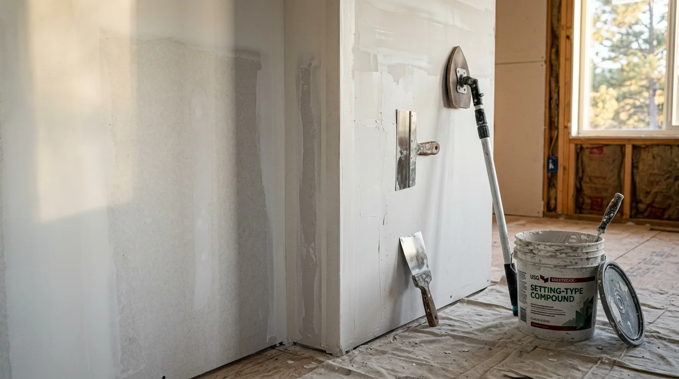 A freshly finished interior wall in a Colorado Springs home showing smooth, seamless drywall with no visible tape lines or texture inconsistencies. The surface is sanded and ready for paint, with natural light highlighting the even finish across the wall.