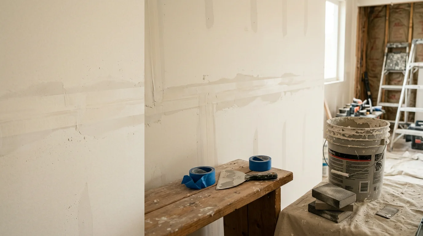 Freshly installed and finished drywall on the walls and ceiling of a residential room in Colorado Springs, Colorado. The surfaces are smooth and seam-free, ready for paint as part of a home renovation project.